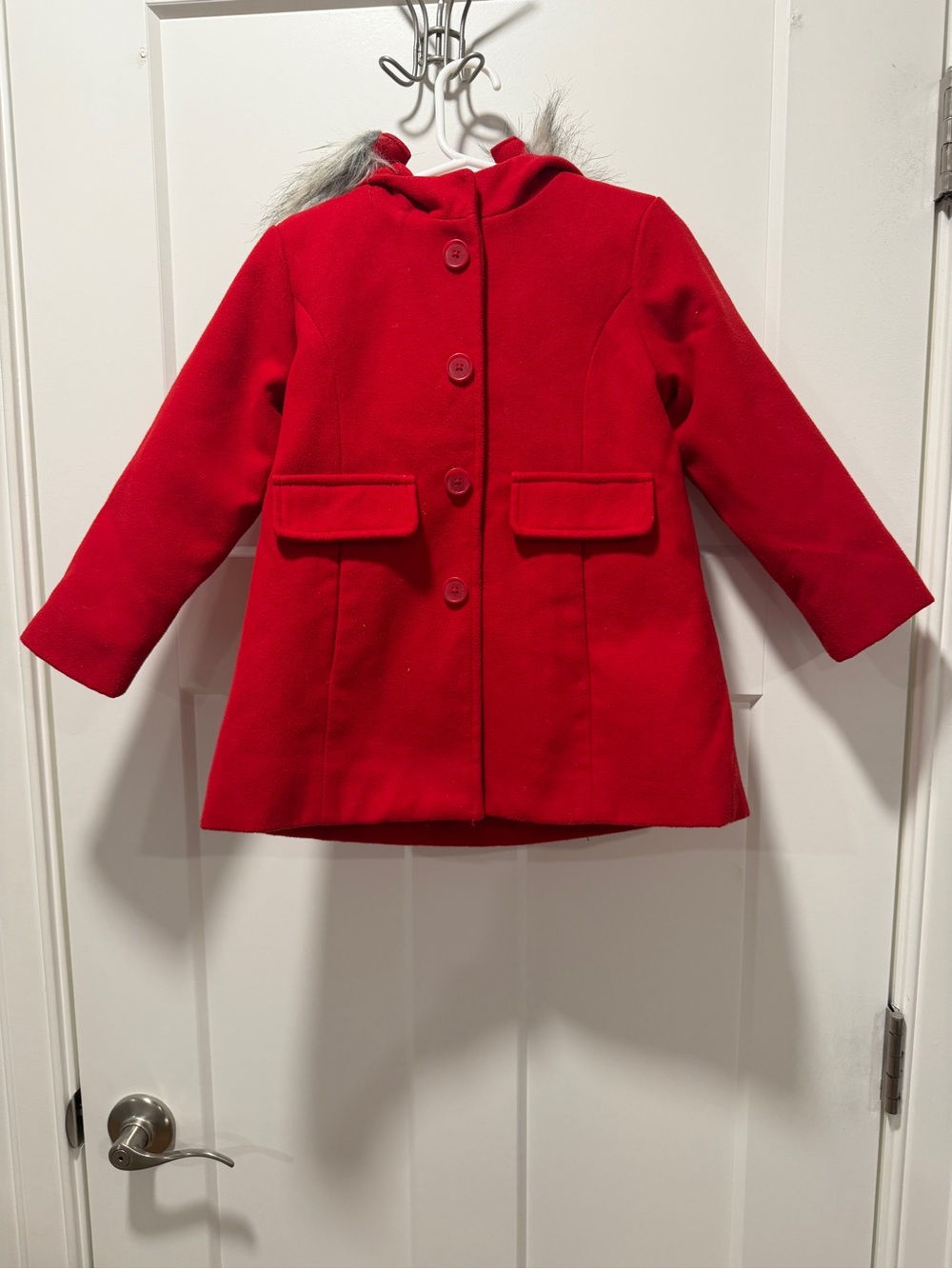 Cat & Jack Red Hooded Pea Coat with Faux Fur Trim